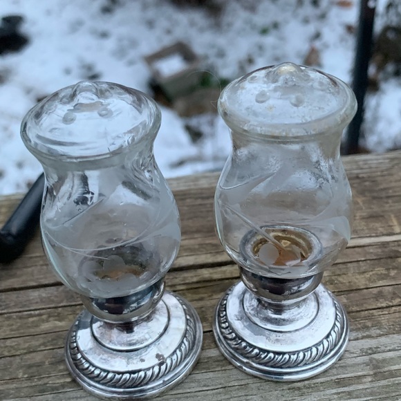 Quaker Silver Etched Glass Salt & Pepper Shakers - Picture 8 of 9